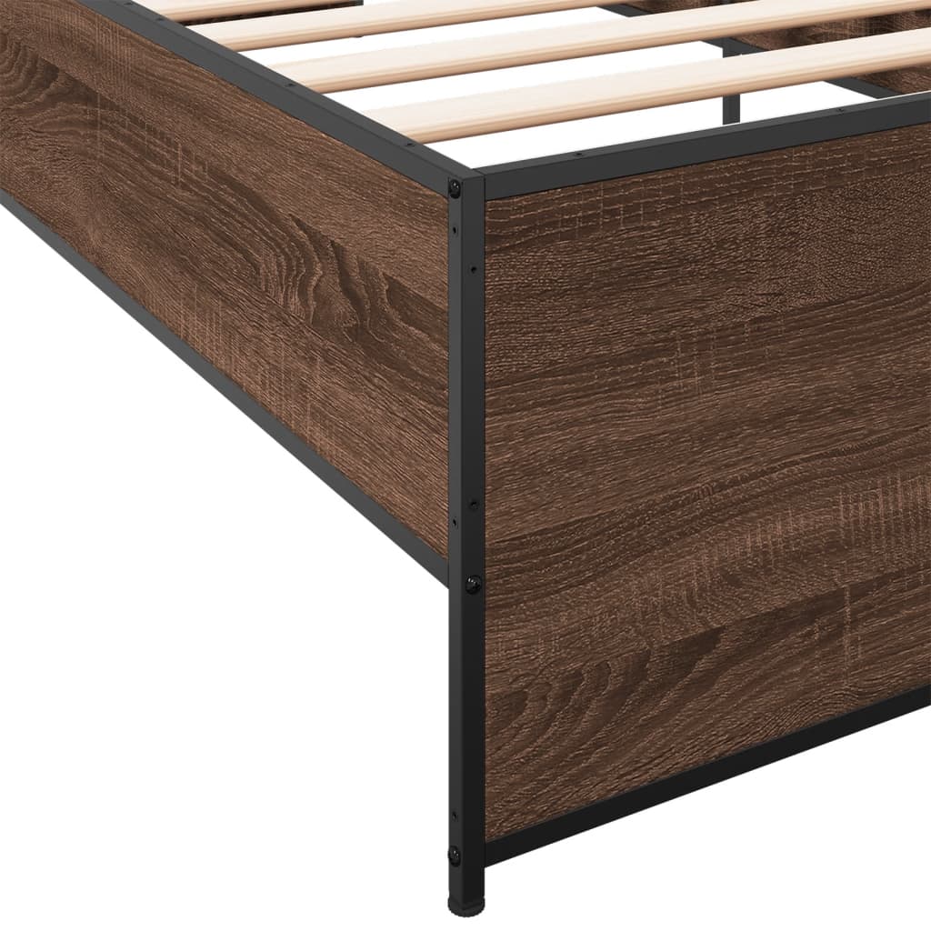 Sengeramme brun eik 100x200 cm konstruert tre og metall