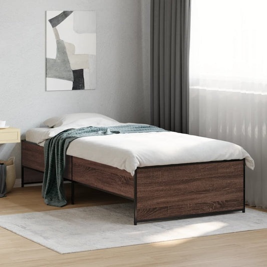 Sengeramme brun eik 100x200 cm konstruert tre og metall