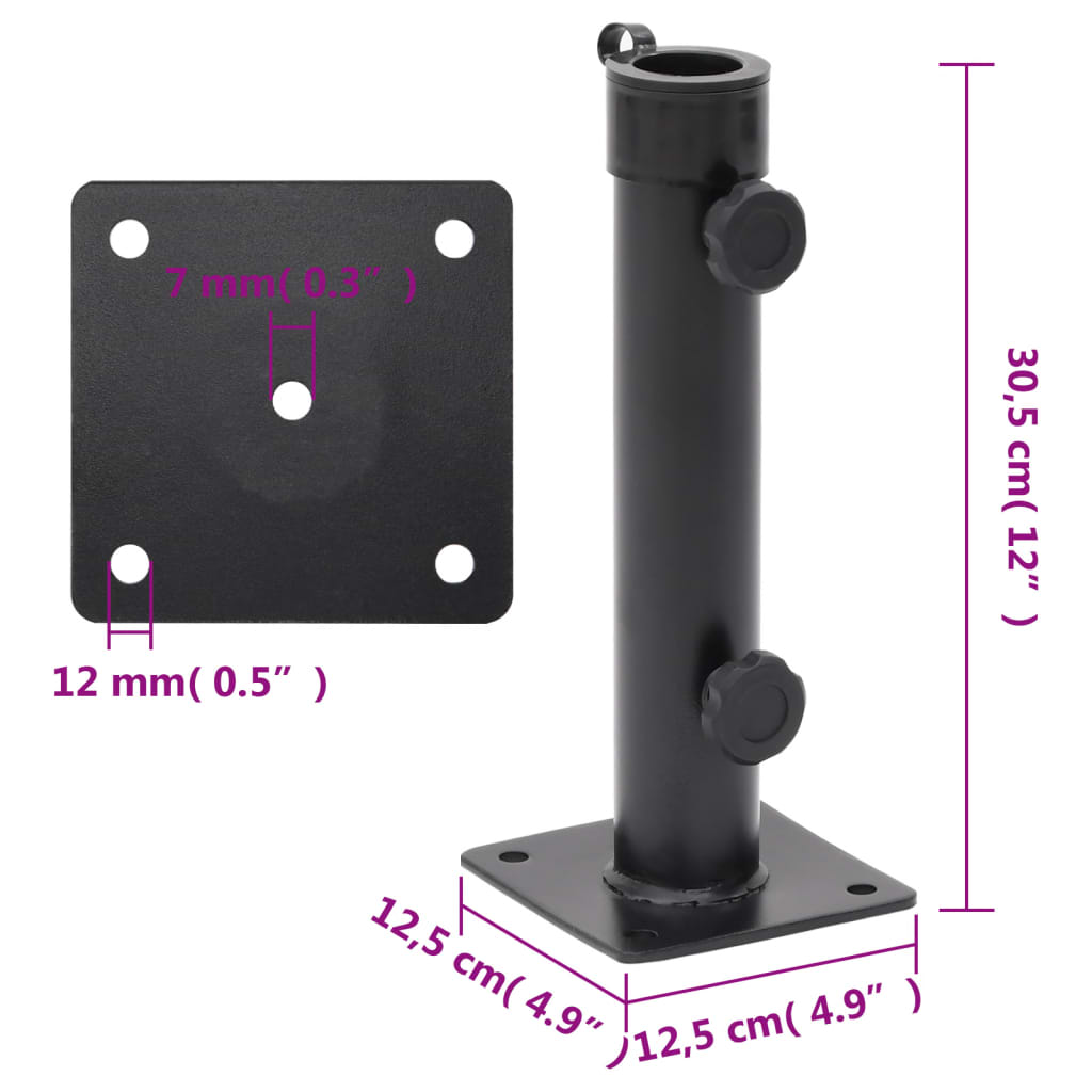 Parasollfot for Ø38/48 mm stang matt svart stål