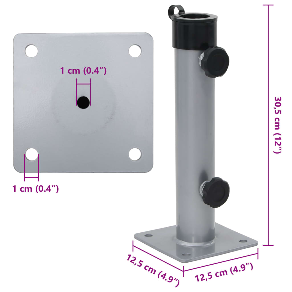 Parasollfot for Ø38/48 mm stang sølv stål