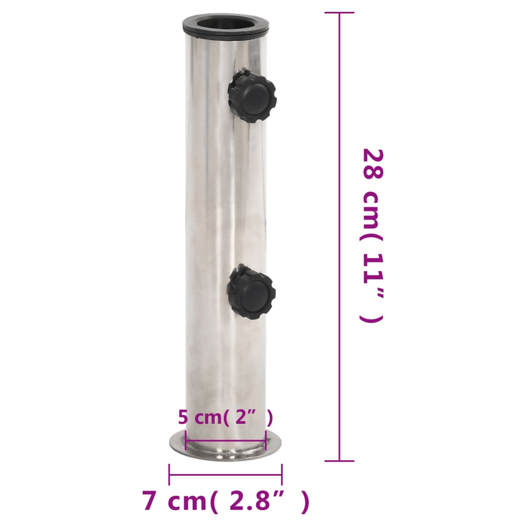Parasollfot for Ø38/48 mm stang matt sølv stål