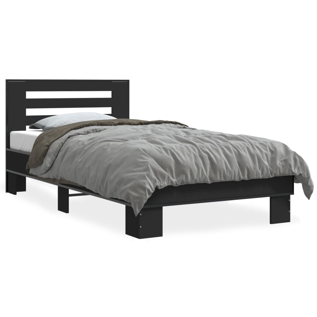Sengeramme svart 100x200 cm konstruert tre og metall