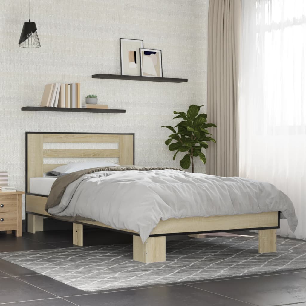 Sengeramme sonoma eik 100x200 cm konstruert tre og metall