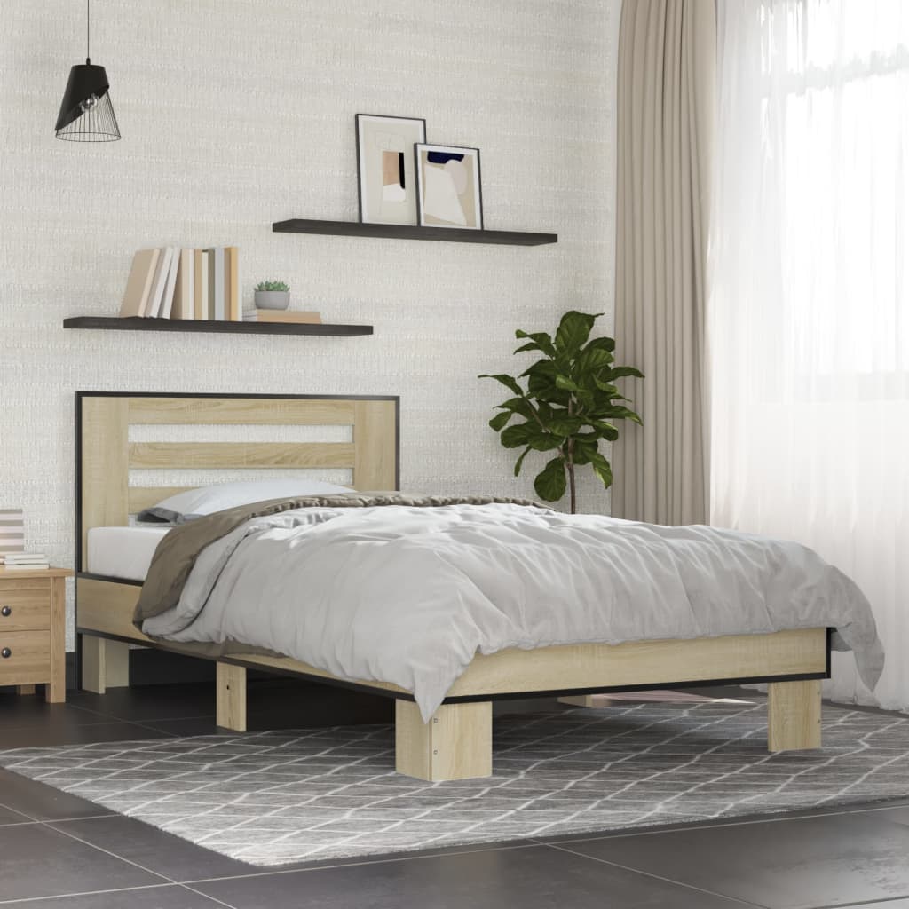 Sengeramme sonoma eik 90x200 cm konstruert tre og metall