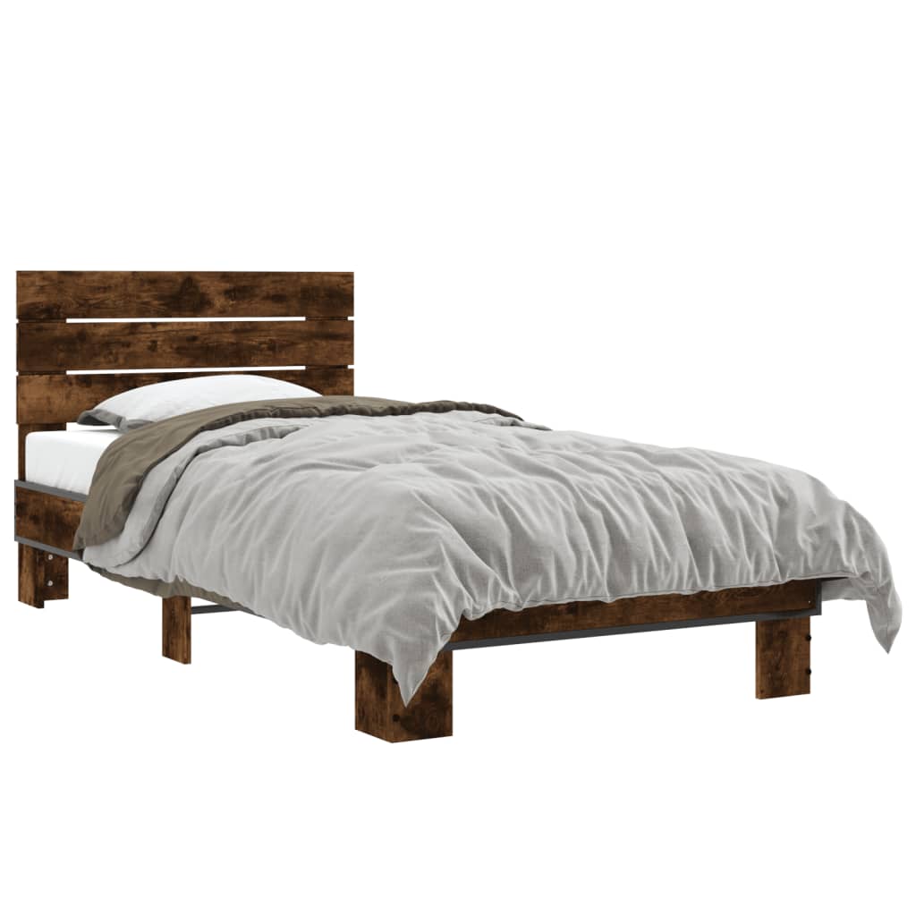 Sengeramme røkt eik 90x190 cm konstruert tre og metall