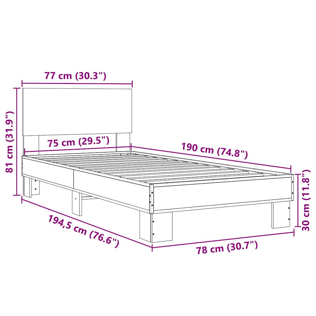 Sengeramme røkt eik 75x190 cm konstruert tre og metall