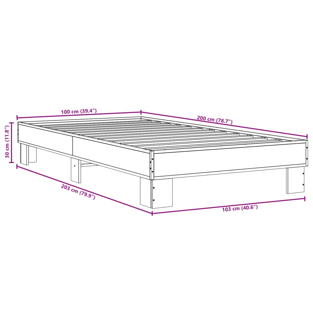 Sengeramme røkt eik 100x200 cm konstruert tre og metall
