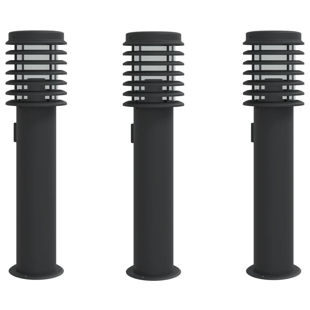 Utendørs gulvlamper med uttak 3 stk svart 60 cm rustfritt stål