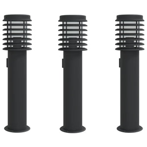 Utendørs gulvlamper med uttak 3 stk svart 60 cm rustfritt stål