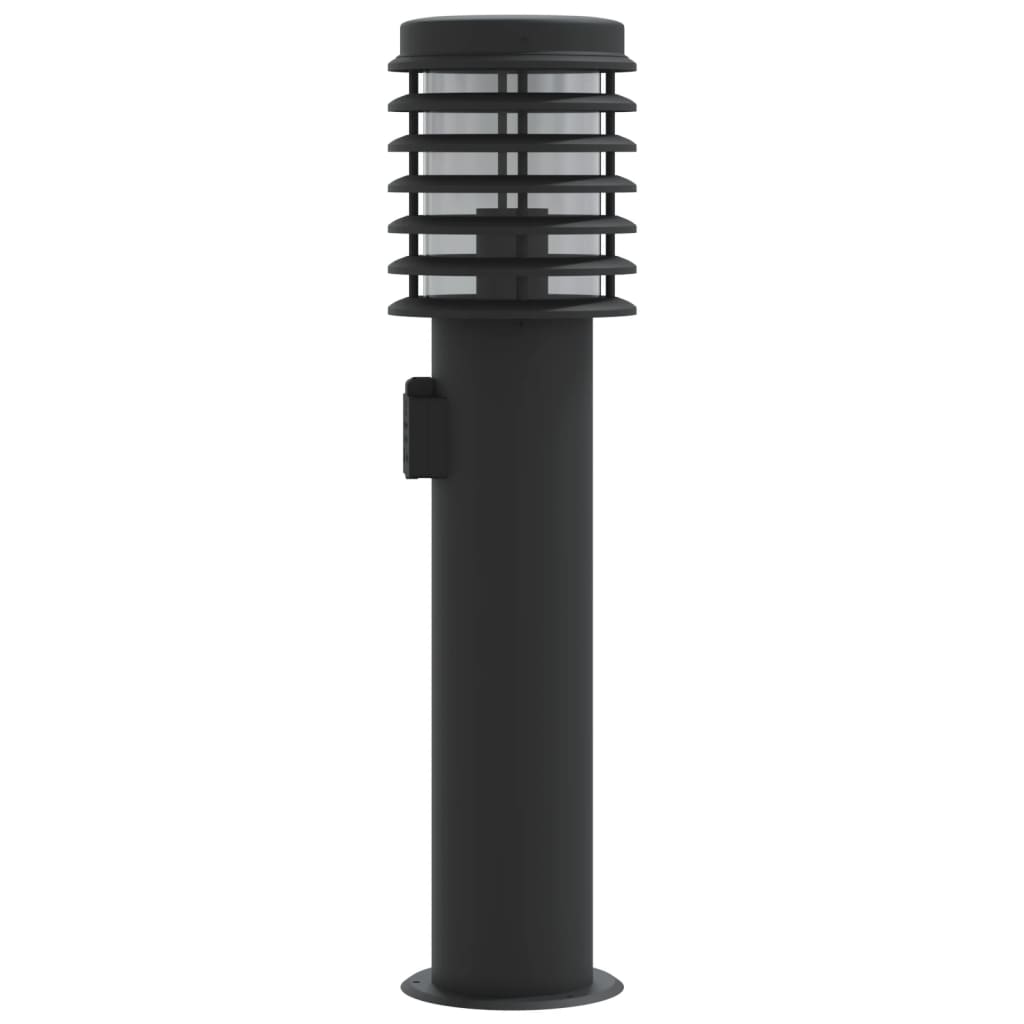 Utendørs gulvlamper med uttak 3 stk svart 60 cm rustfritt stål