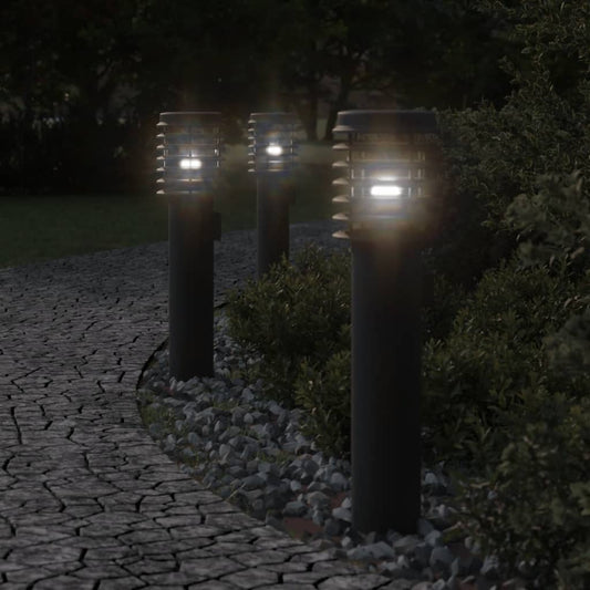 Utendørs gulvlamper med uttak 3 stk svart 60 cm rustfritt stål