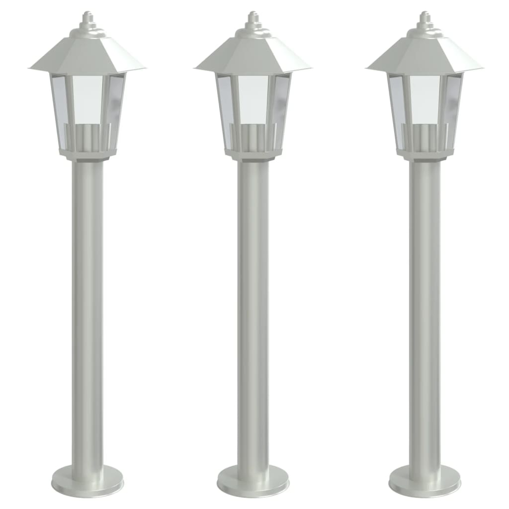 Utendørs gulvlamper 3 stk sølv 80 cm rustfritt stål
