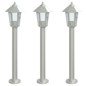 Utendørs gulvlamper 3 stk sølv 80 cm rustfritt stål