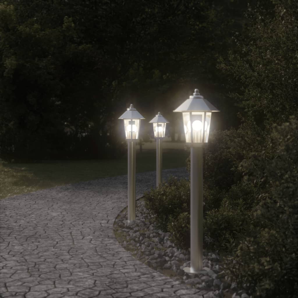 Utendørs gulvlamper 3 stk sølv 80 cm rustfritt stål