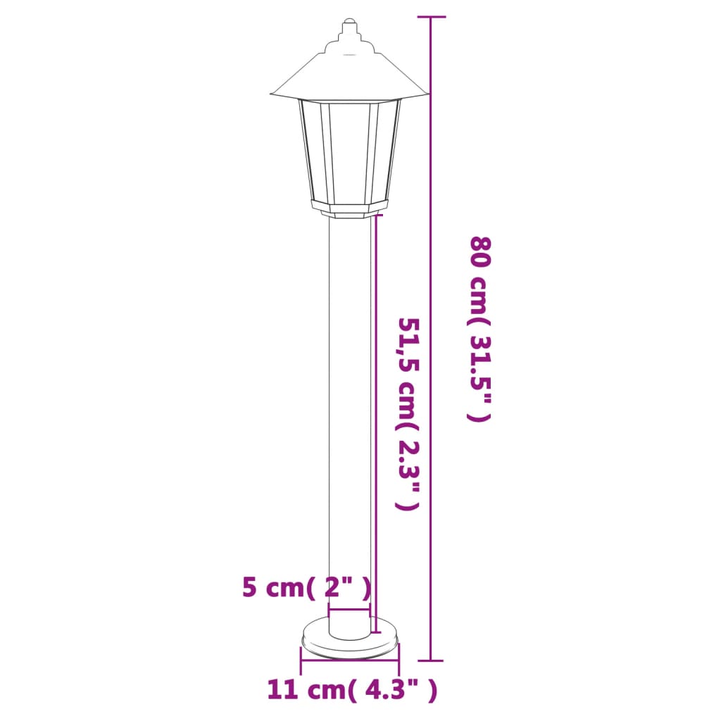Utendørs gulvlamper 3 stk sølv 80 cm rustfritt stål