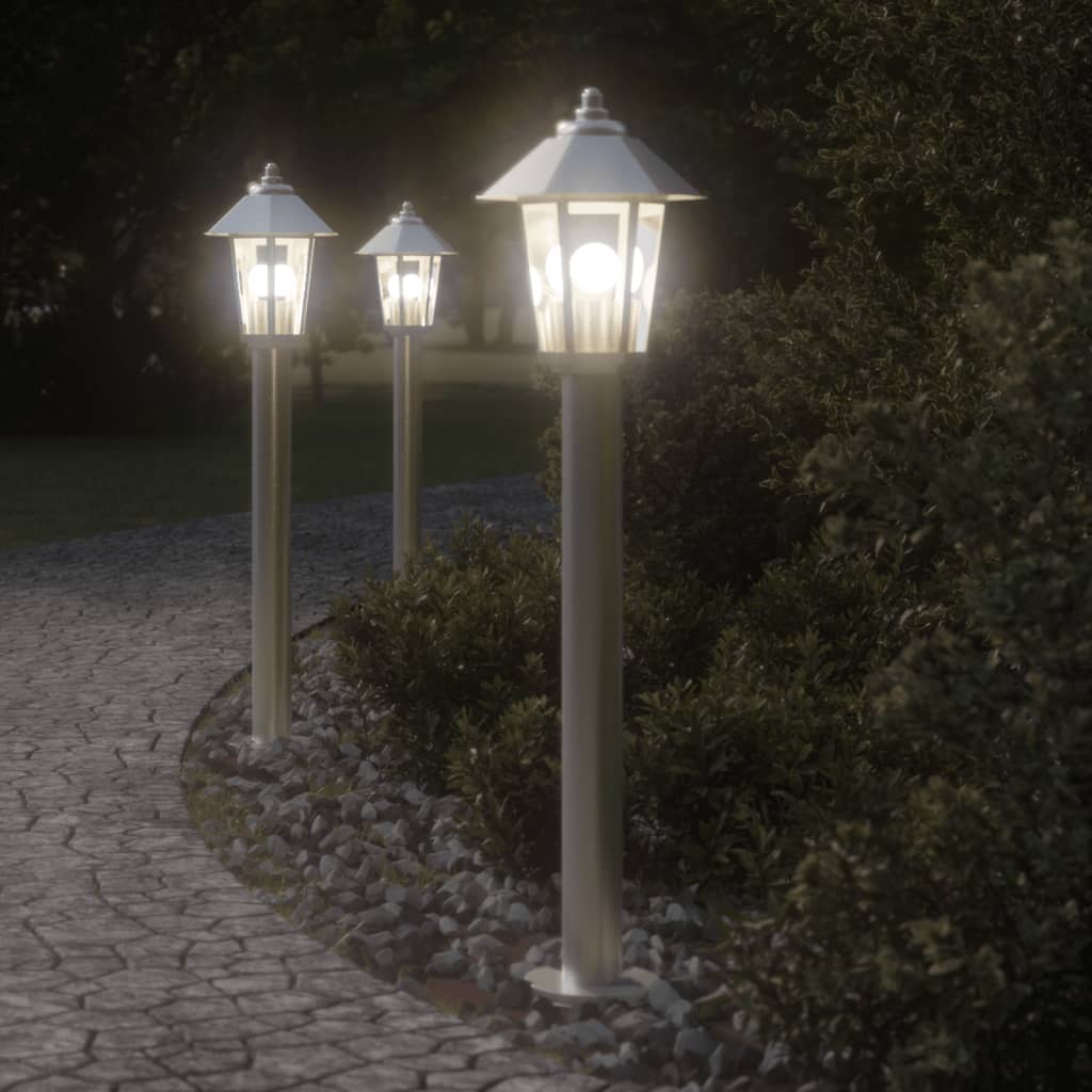 Utendørs gulvlamper 3 stk sølv 80 cm rustfritt stål