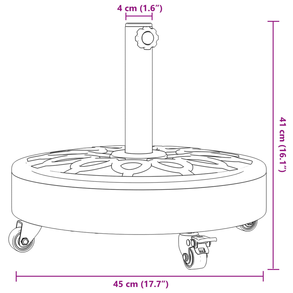 Parasollfot med hjul for Ø38 / 48 mm stenger 27 kg rund