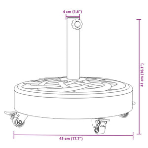 Parasollfot med hjul for Ø38 / 48 mm stenger 27 kg rund