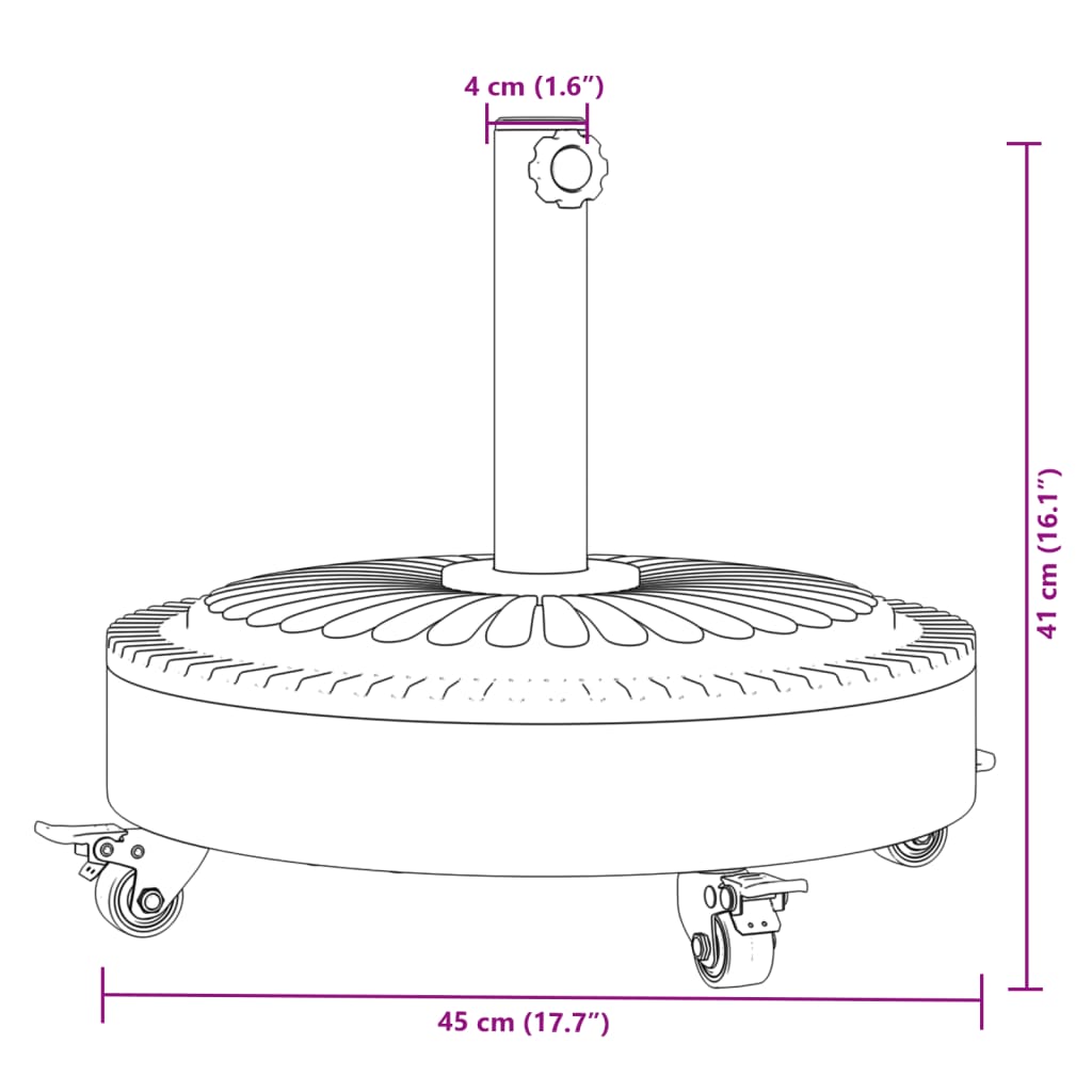 Parasol base with wheels for Ø38 / 48 mm poles 27 kg round