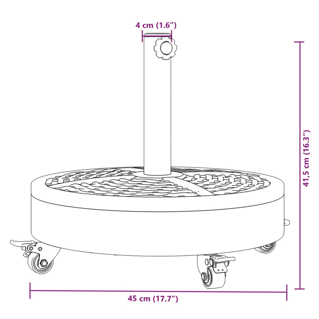 Parasollfot med hjul for Ø38 / 48 mm stenger 27 kg rund