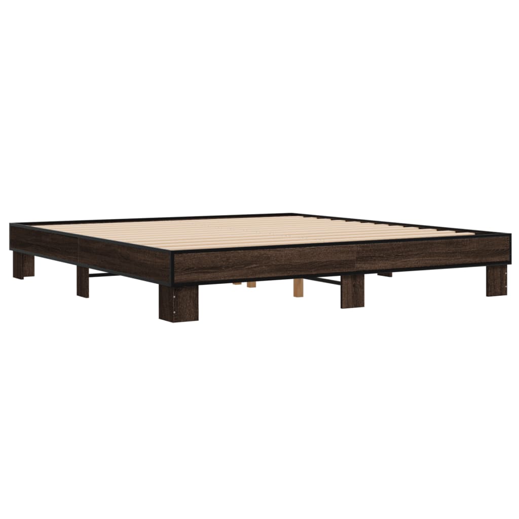 Sengeramme brun eik 200x200 cm konstruert tre og metall