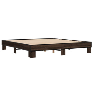 Sengeramme brun eik 200x200 cm konstruert tre og metall