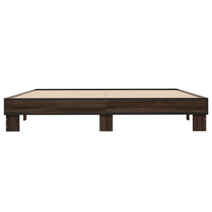 Sengeramme brun eik 200x200 cm konstruert tre og metall