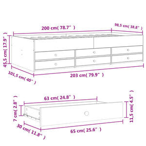 Dagseng med skuffer uten Madrass betonggrå 100x200 cm