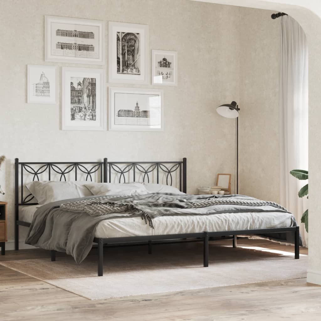 Sengeramme i metall med sengegavl svart 200x200 cm