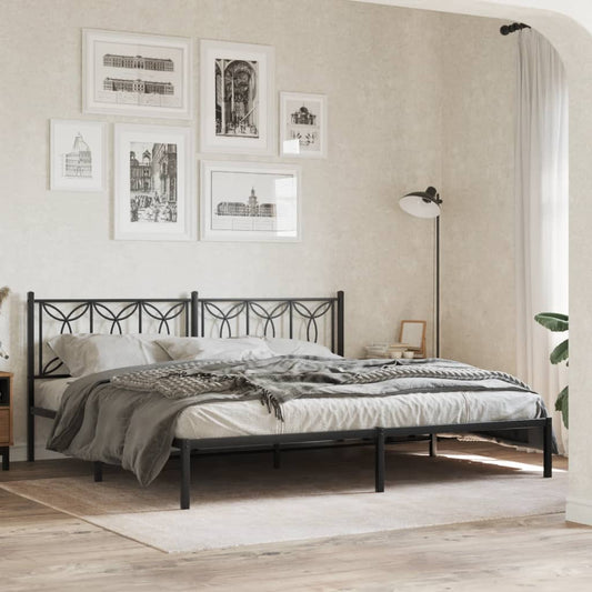 Sengeramme i metall med sengegavl svart 200x200 cm