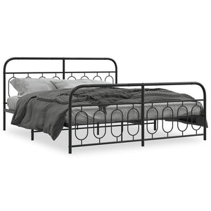 Sengeramme i metall med hode- og fotgavl svart 193x203 cm