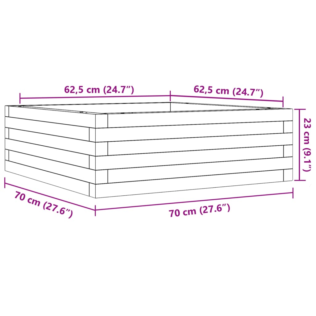 Plantekasse 70x70x23 cm impregnert furu