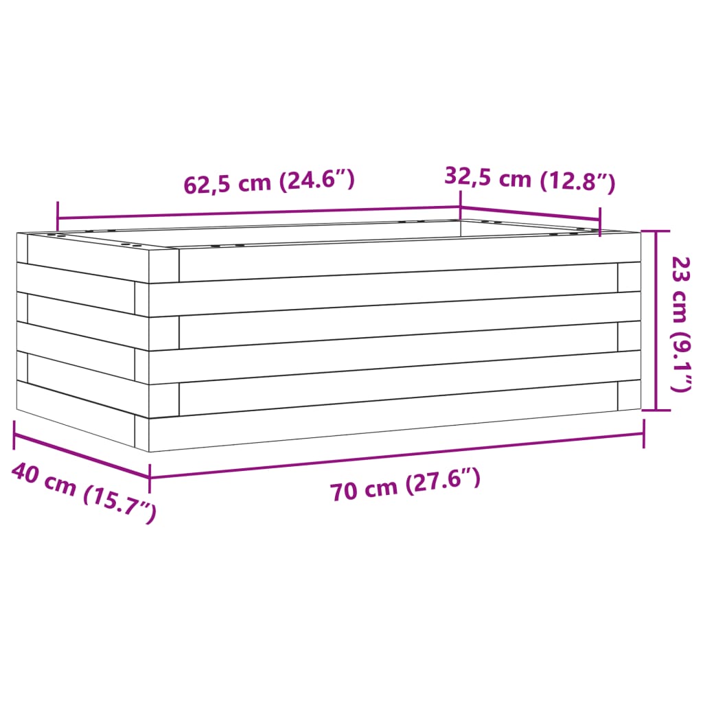 Hageplantekasse 70x40x23 cm impregnert furu