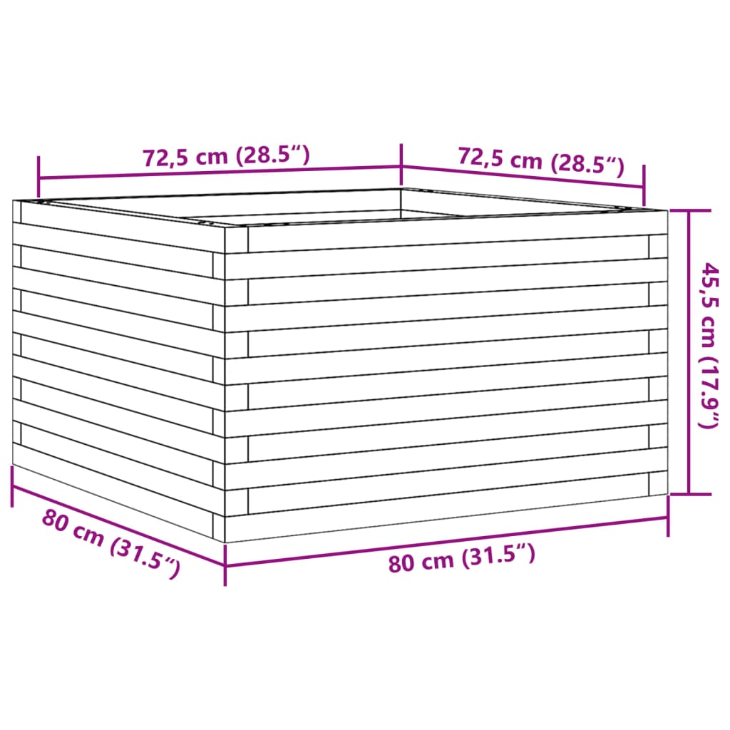 Plantekasse 80x80x45,5 cm impregnert furu