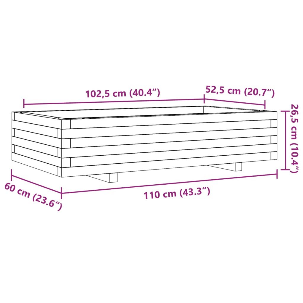 Plantekasse hvit 110x60x26,5 cm heltre furu