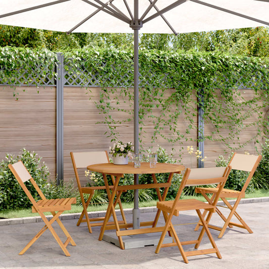 Garden dining set 5 pieces beige fabric and solid wood
