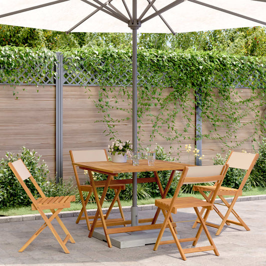 Garden dining set 5 pieces beige fabric and solid wood