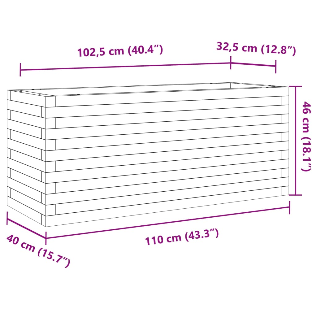 Plantekasse voksbrun 110x40x46 cm heltre furu