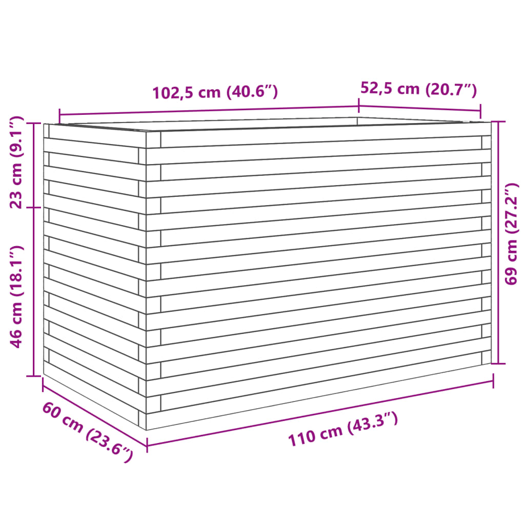 Plantekasse 110x60x68,5 cm heltre douglasgran