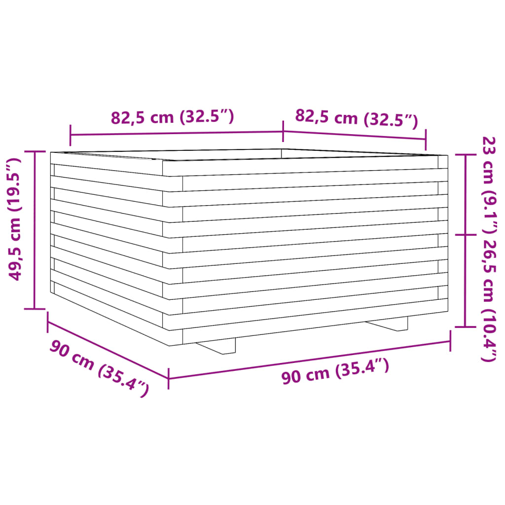 Plantekasse voksbrun 90x90x49,5 cm heltre furu