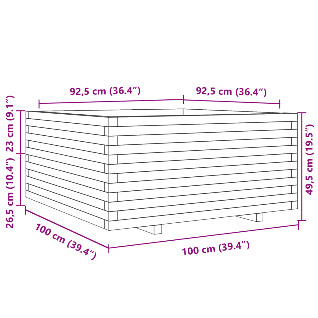 Plantekasse voksbrun 100x100x49,5 cm heltre furu