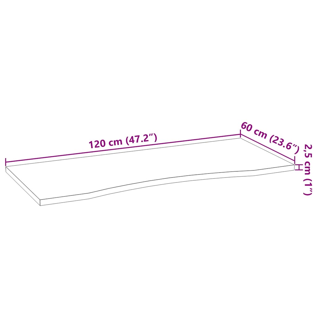 Bordplate rektangulær 120x60x2,5 cm ubehandlet heltre eik