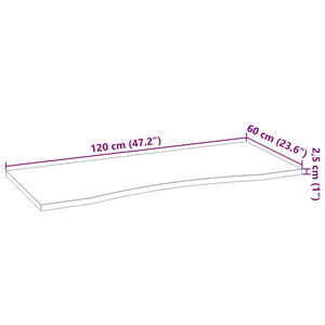 Bordplate rektangulær 120x60x2,5 cm ubehandlet heltre eik