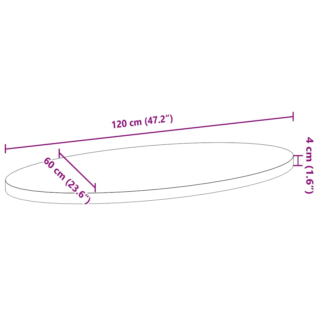 Bordplate 120x60x4 cm oval heltre eik