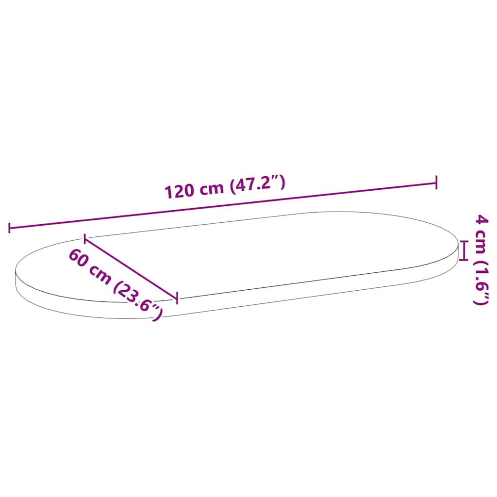 Bordplate 120x60x4 cm oval heltre eik