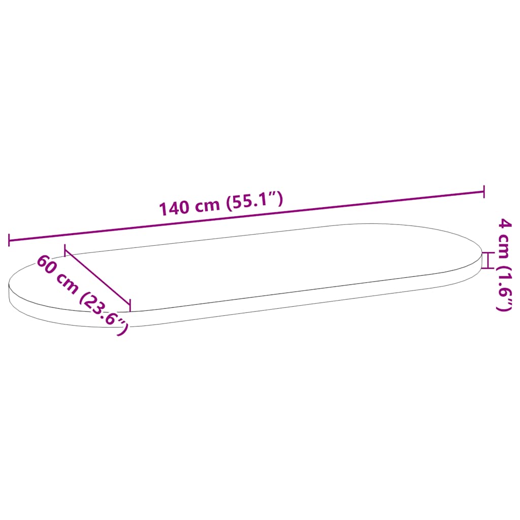 Bordplate 140x60x4 cm oval heltre eik