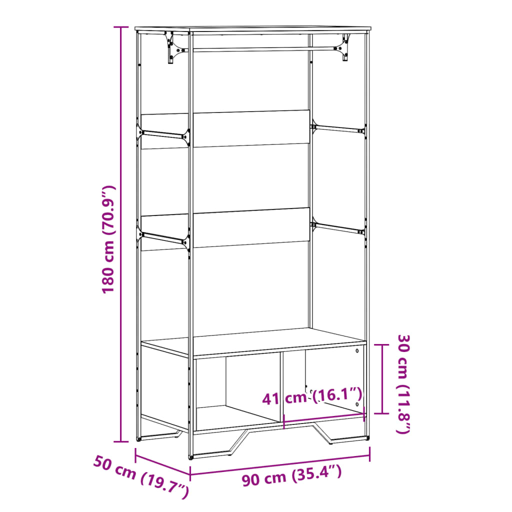Garderobe brun eik 90x50x180 cm konstruert tre