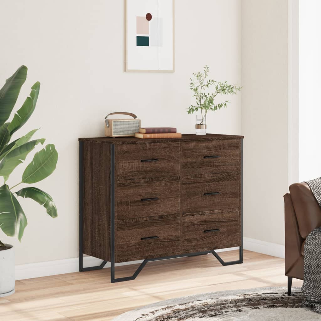 Kommode brun eik 91x35,5x74,5 cm konstruert tre