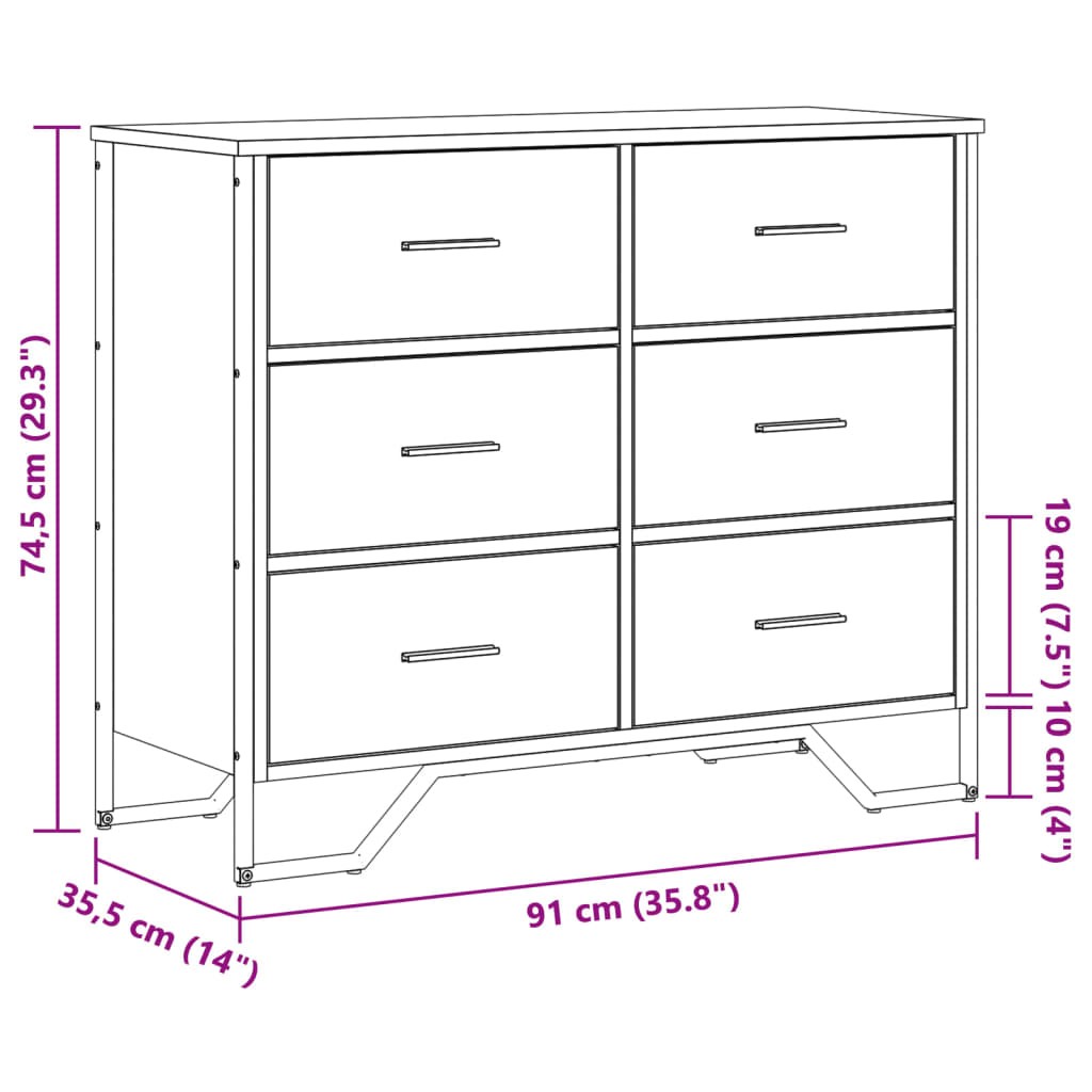 Kommode brun eik 91x35,5x74,5 cm konstruert tre