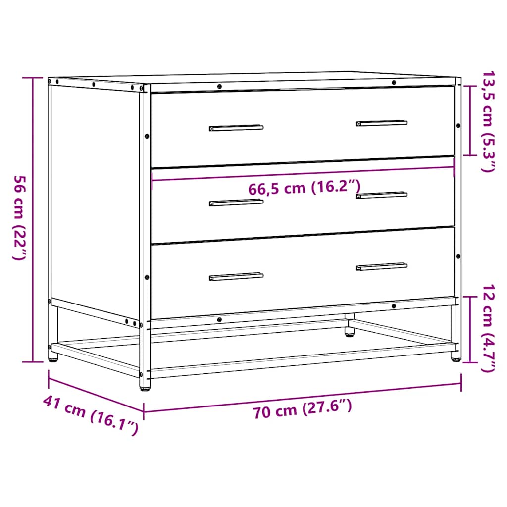 Kommode brun eik 70x41x56 cm konstruert tre